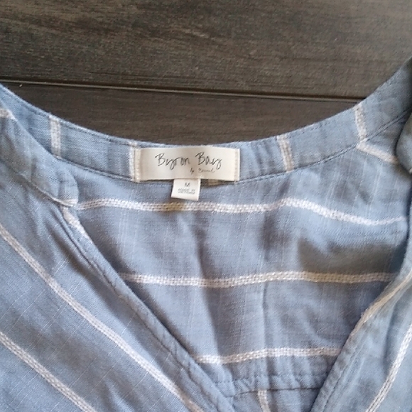 Blue and White Asymmetrical Blouse with 3/4 Sleeves - Picture 2 of 6